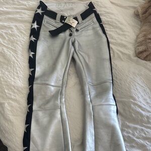 Silver and Black Casual Pants with Star Patterns
